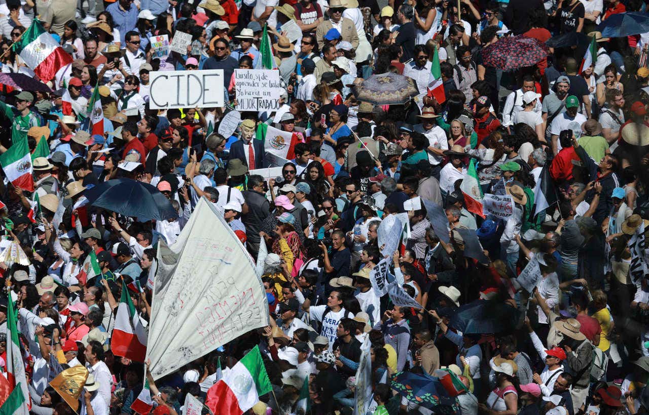 About 20,000 protesters march in Mexico City to send message to Trump