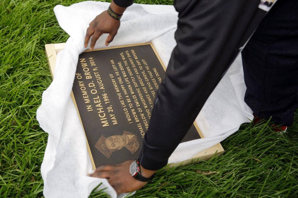 Permanent Michael Brown Memorial In Place In Ferguson Near Where He Was