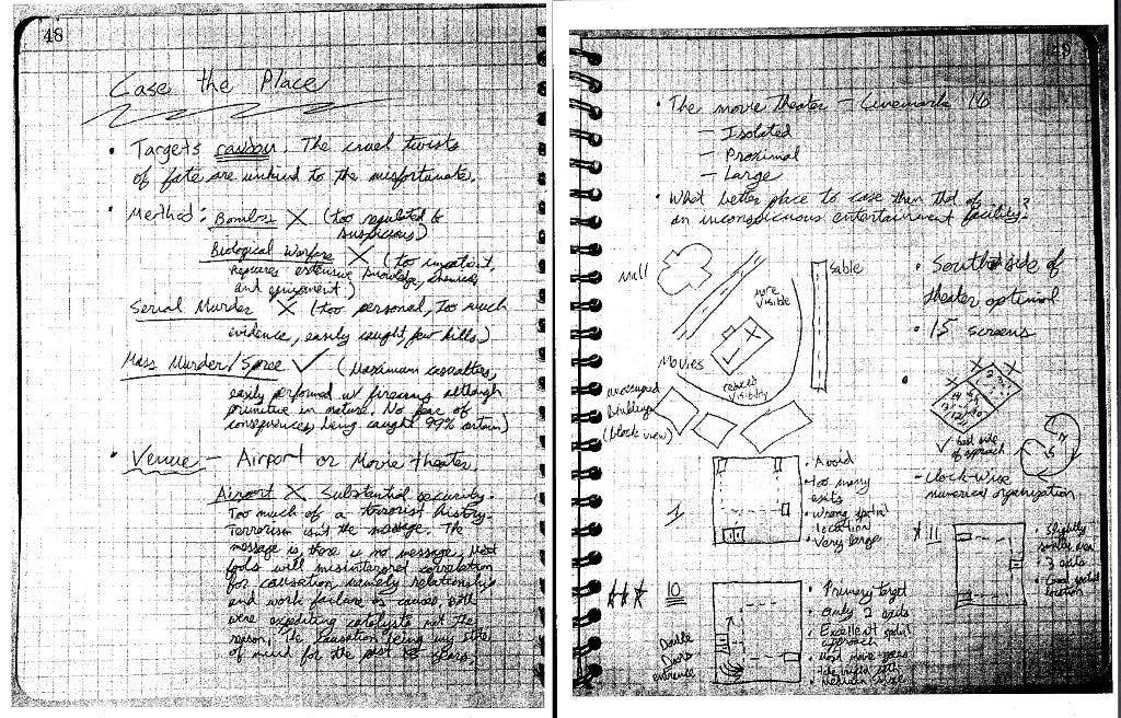 Theater shooter's notebook offers broadest look yet into his mind