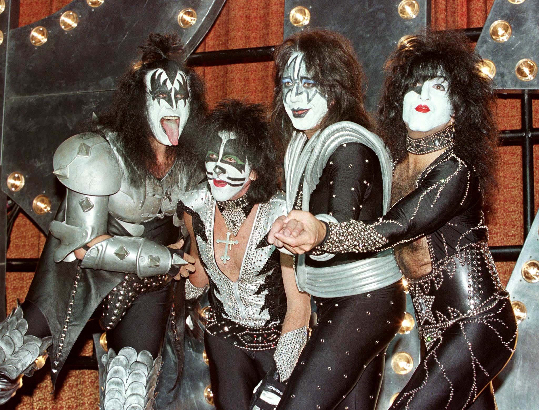March 10, 2014 - Anaheim, California, U.S - Kiss band members GENE SIMMONS  and PAUL STANLEY pose