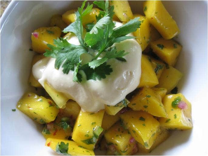Spicy Mango Salad with Passion Fruit Mousse