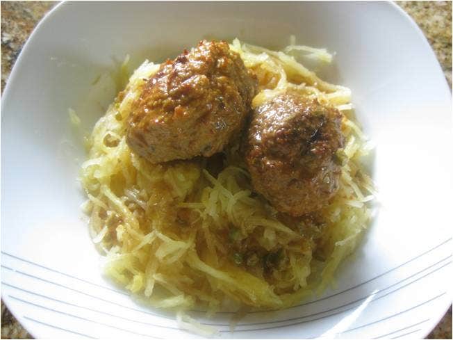 Chicken Meatballs in a Curry Broth with Spaghetti Squash