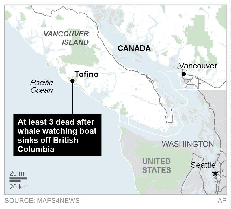 Pihak berwenang Kanada: Setidaknya 3 orang tewas setelah kapal pengamat paus British Columbia tenggelam