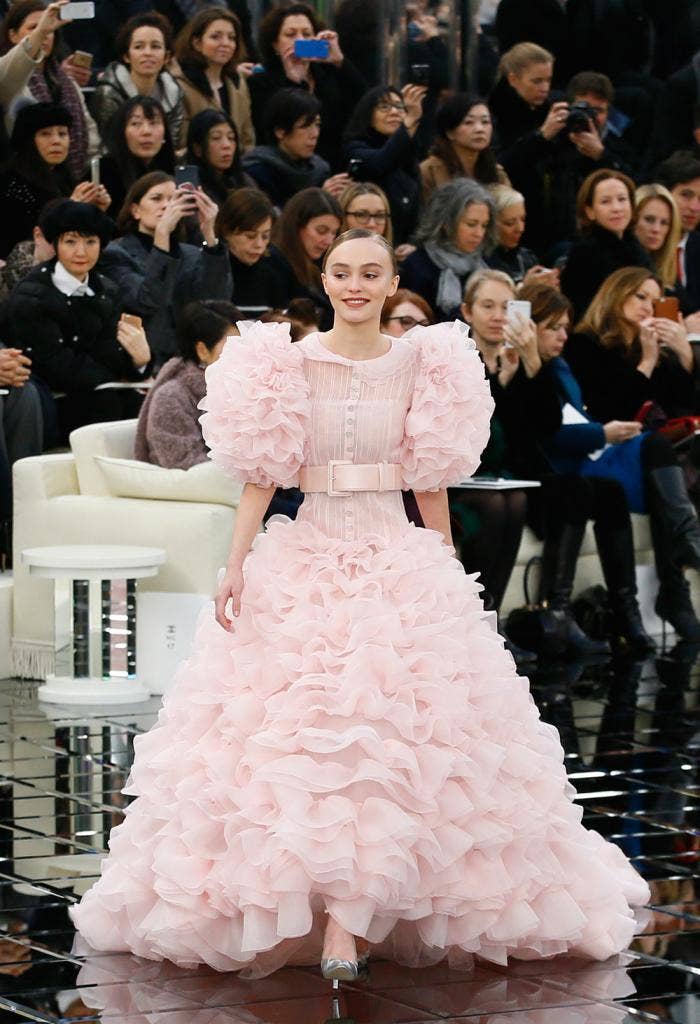 LilyRose Depp walks on the runway during the Chanel Haute Couture Spring  Summer 2017 shows as part of Paris Fashion Week on January 24 2017 in  Paris France Photo by Laurent ZabulonABACAPRESSCOM