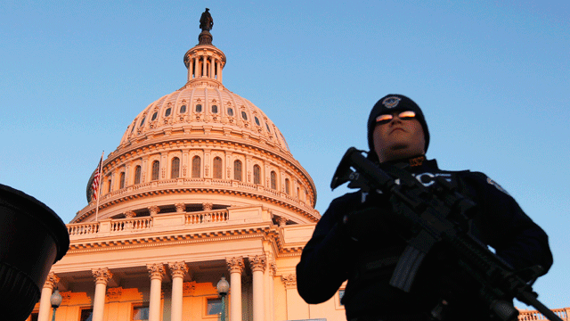 Policeman stands guard before President Obama is set to deliver his State of the Union address.