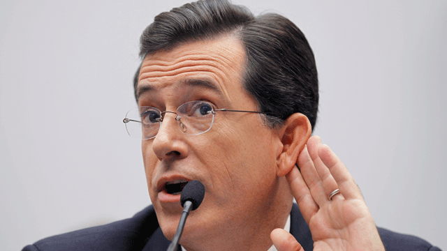 Comedian Stephen Colbert, host of the Colbert Report, testifies on Capitol Hill in Washington, Friday, Sept. 24, 2010, before the House Immigration, Citizenship, Refugees, Border Security and International Law subcommittee hearing on Protecting America's Harvest. (AP)