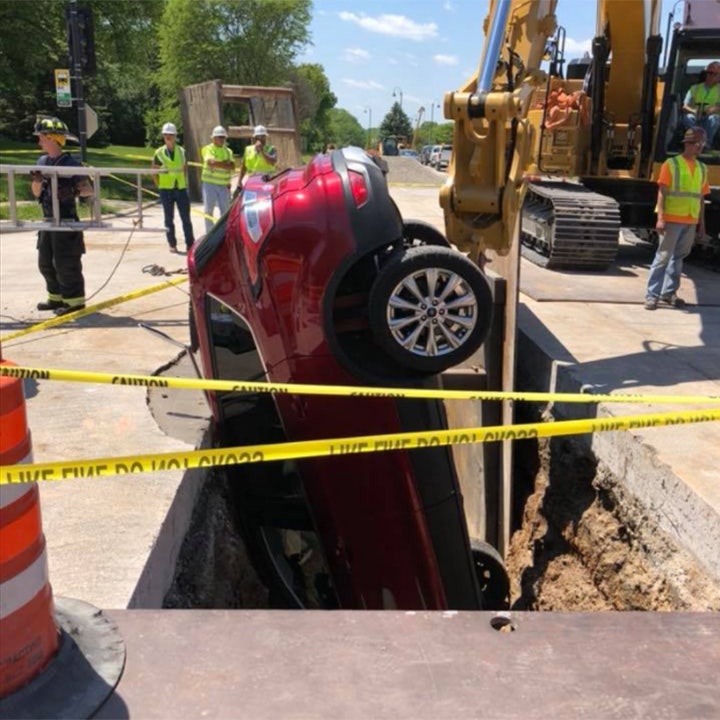 Driver unhurt after car nosedives into ditch | Fox News