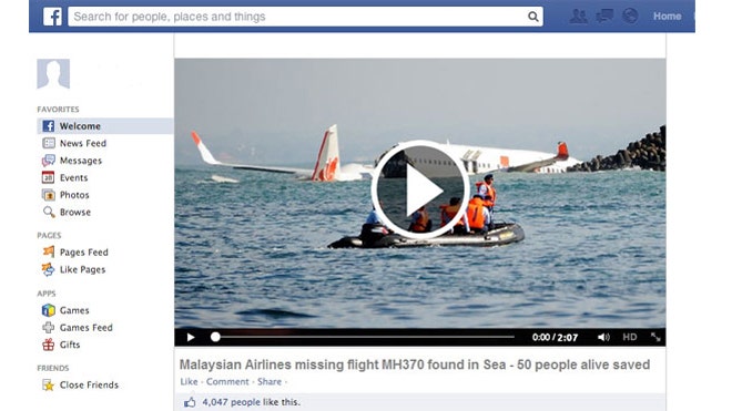 Penipuan pesawat Malaysia yang hilang melanda Facebook