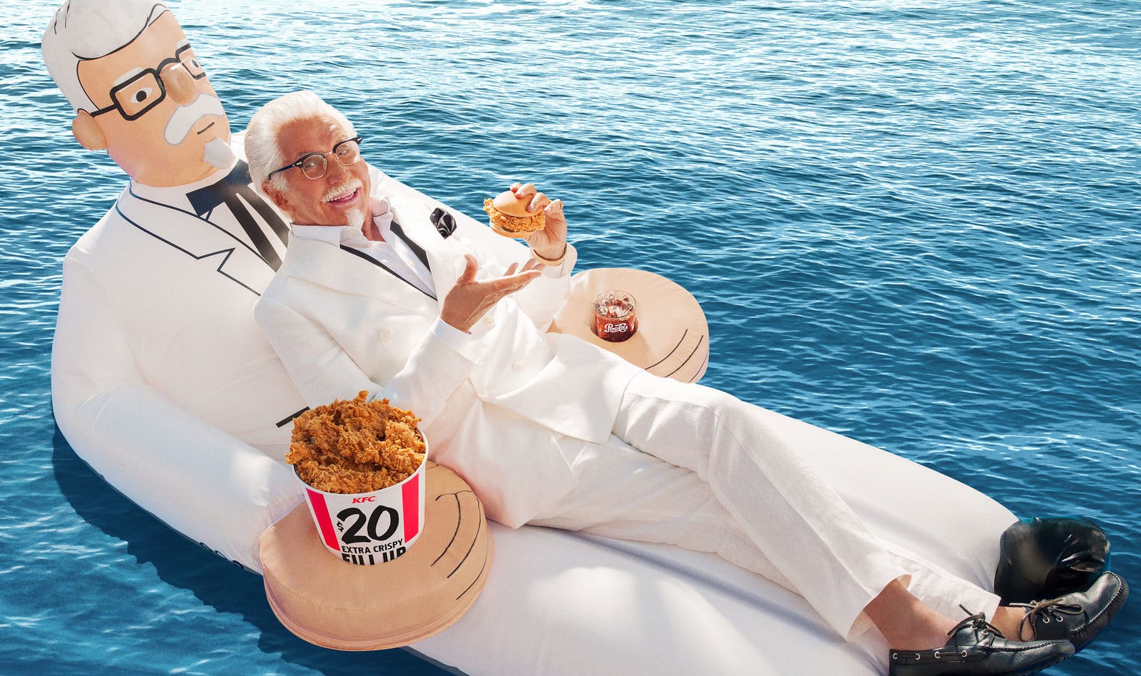 KFC debuts Colonel Sanders pool float.