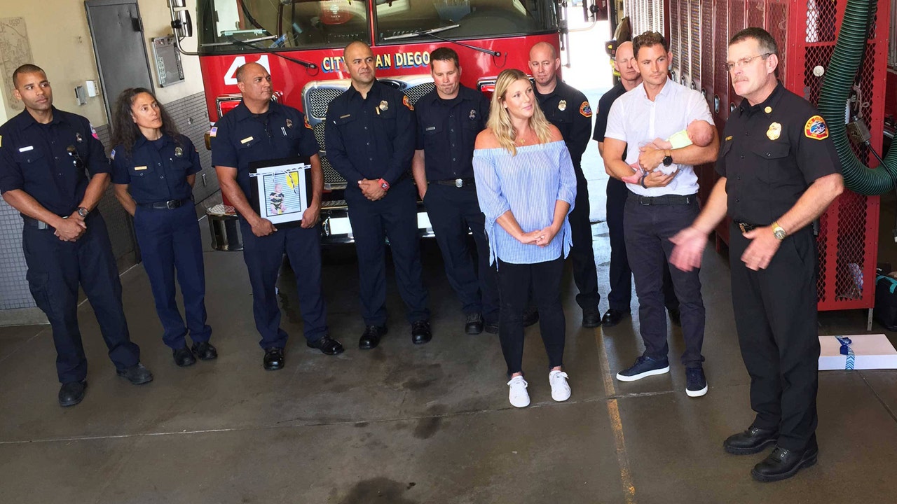 San Diego firefighters meet baby they helped deliver in backseat of car ...