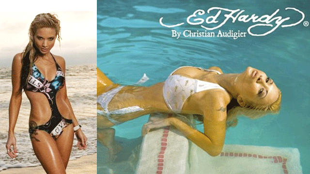 Simone Farrow starred in Ed Hardy swimsuit advertisements.