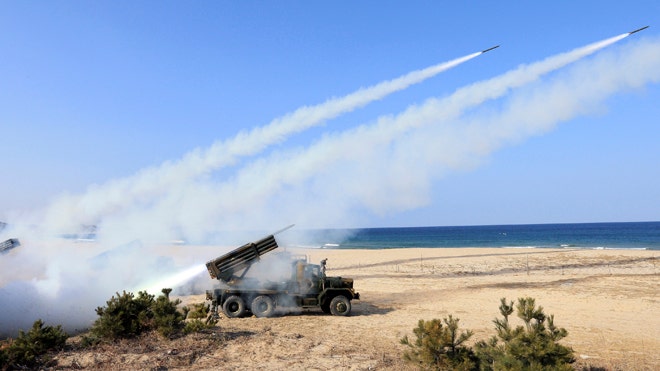 Small Short Range Rockets North Korea test-fires 25 short-range rockets, South Korean officials ...