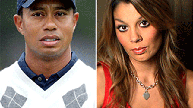 Tiger Woods and Jaimee Grubbs, who produced a voicemail allegedly of Woods begging her to delete her name from her message as his wife might call. (US Weekly)