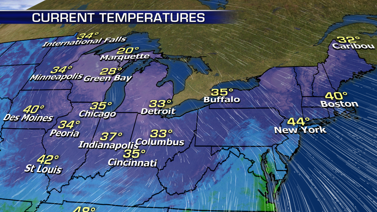 Showers & flash flooding continue in Texas, freezing temps throughout Great Lake...