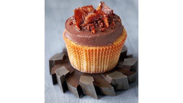 Driller: Maple Cupcake with Milk Chocolate Ganache and Candied Bacon