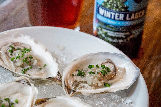 Oyster Escabeche with Dark Lager
