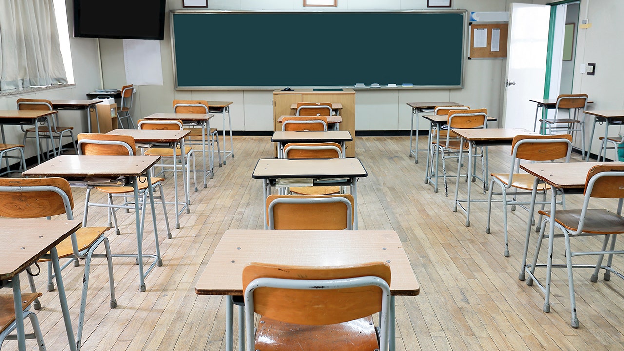 empty classroom black and white