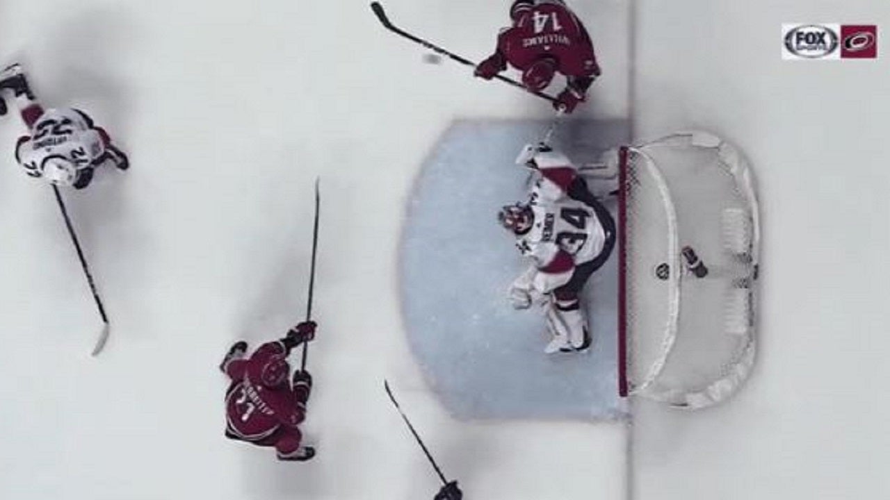 Scary moment after Carolina Hurricanes' player scores goal with face