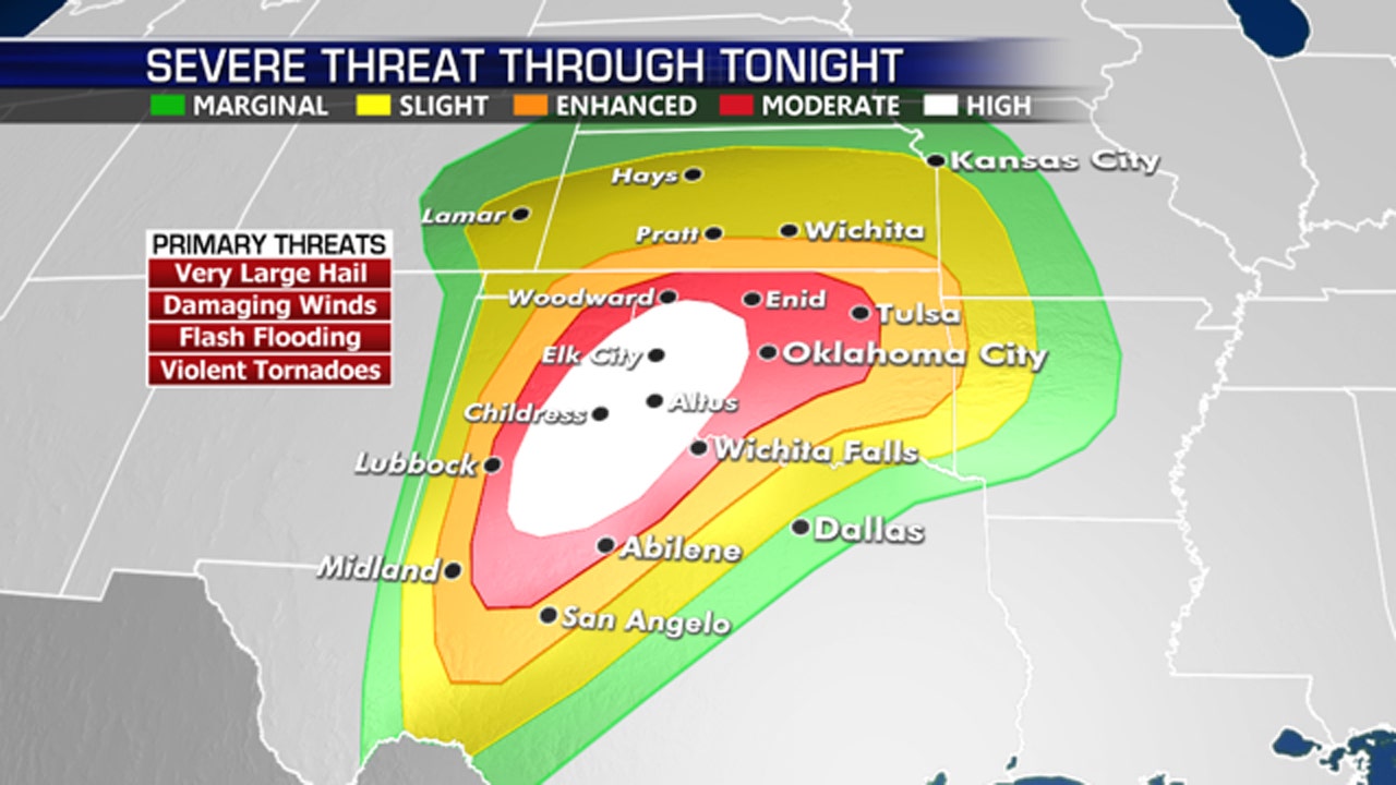 'Violent' tornado, severe thunderstorm outbreak expected in Texas, Oklahoma as schools shutter over risk - Fox News thumbnail