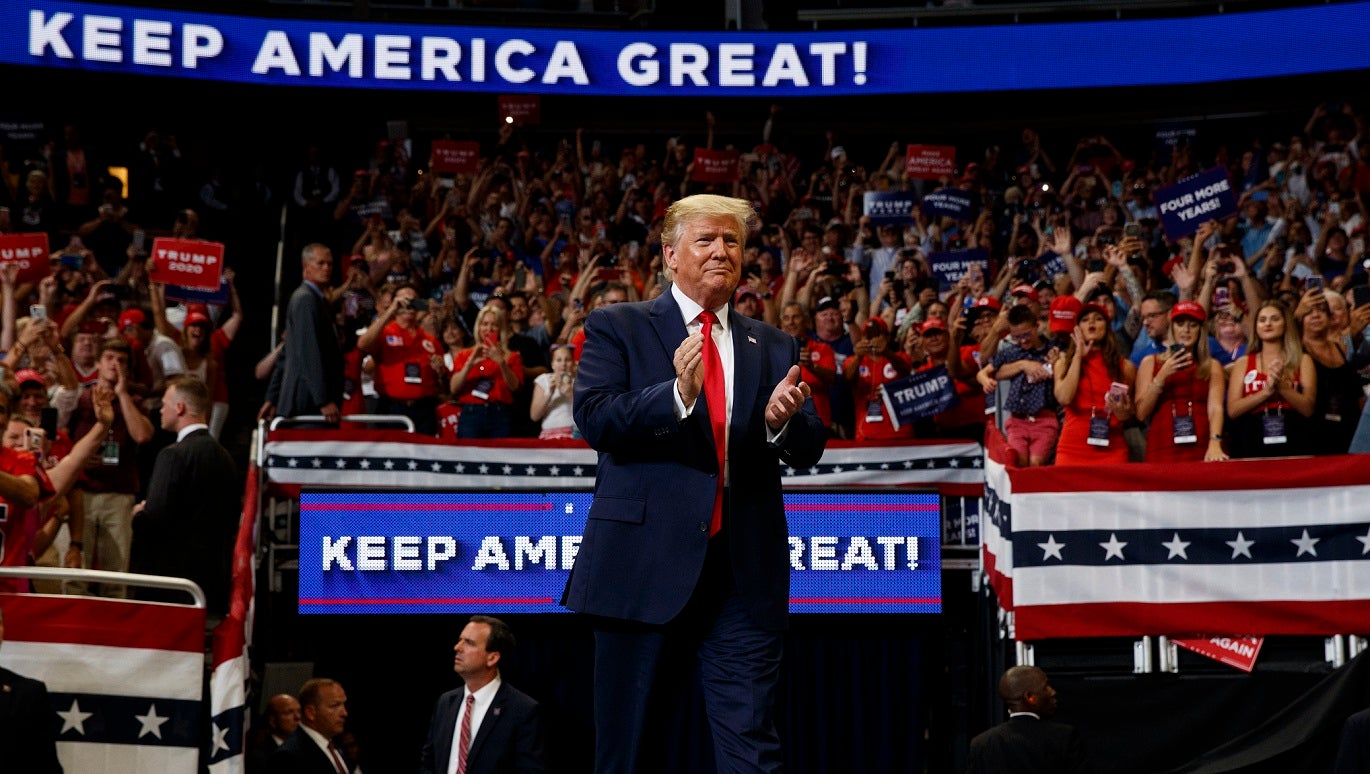 President Trump unveils 2020 slogan to replace 2016 rallying cry during