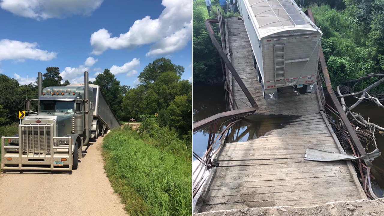 100-year-old North Dakota bridge collapses under overweight truck carrying several tons of beans, police say