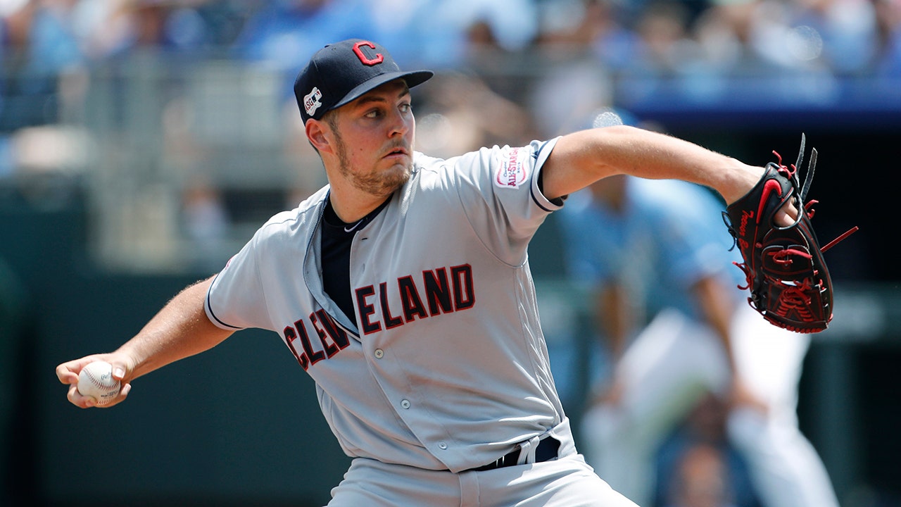 Download Trevor Bauer Pitching With Cleveland On Shirt Wallpaper