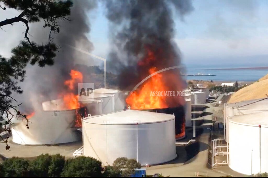 Northern California oil facility fire causes authorities to declare hazmat emergency, order residents to stay inside