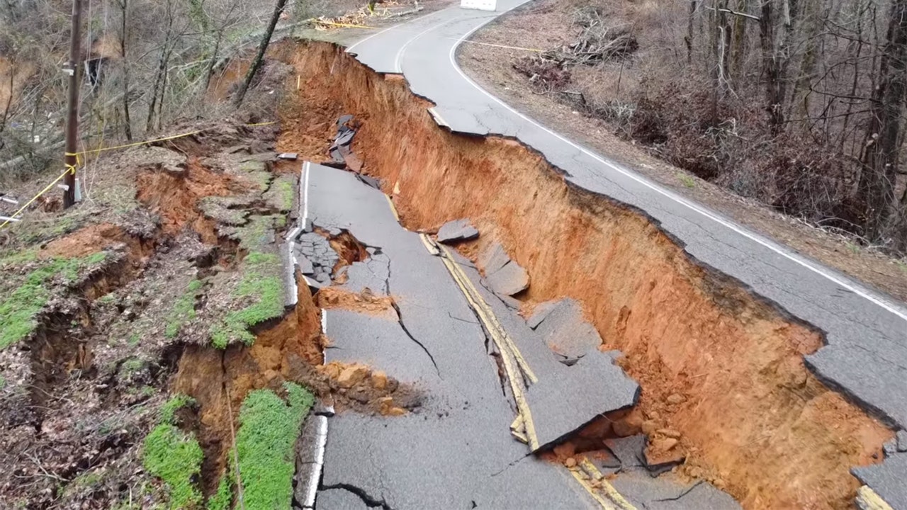 Tennessee landslide aftermath seen in dramatic drone video as road