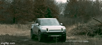 Rivian's vehicles feature four independent electric motors that allow them to spin in place on loose surfaces.