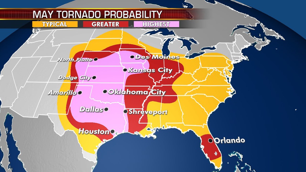 Where are tornadoes mostly likely to happen in May? Fox News