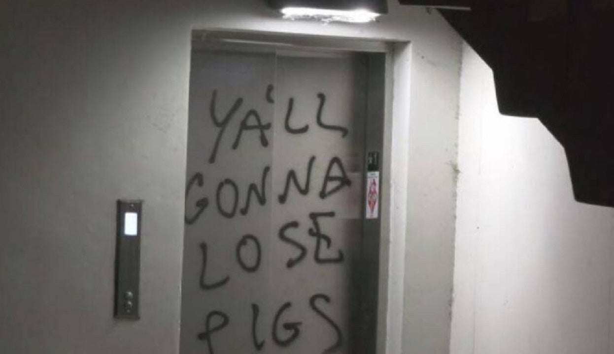 LAPD station vandalized, American flag set on fire