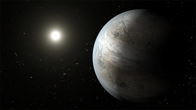 This illustration depicts one possible appearance of the planet Kepler-452b, the first near-Earth-size world to be found in the habitable zone of a star similar to our Sun. Credits: NASA Ames/JPL-Caltech/T. Pyle