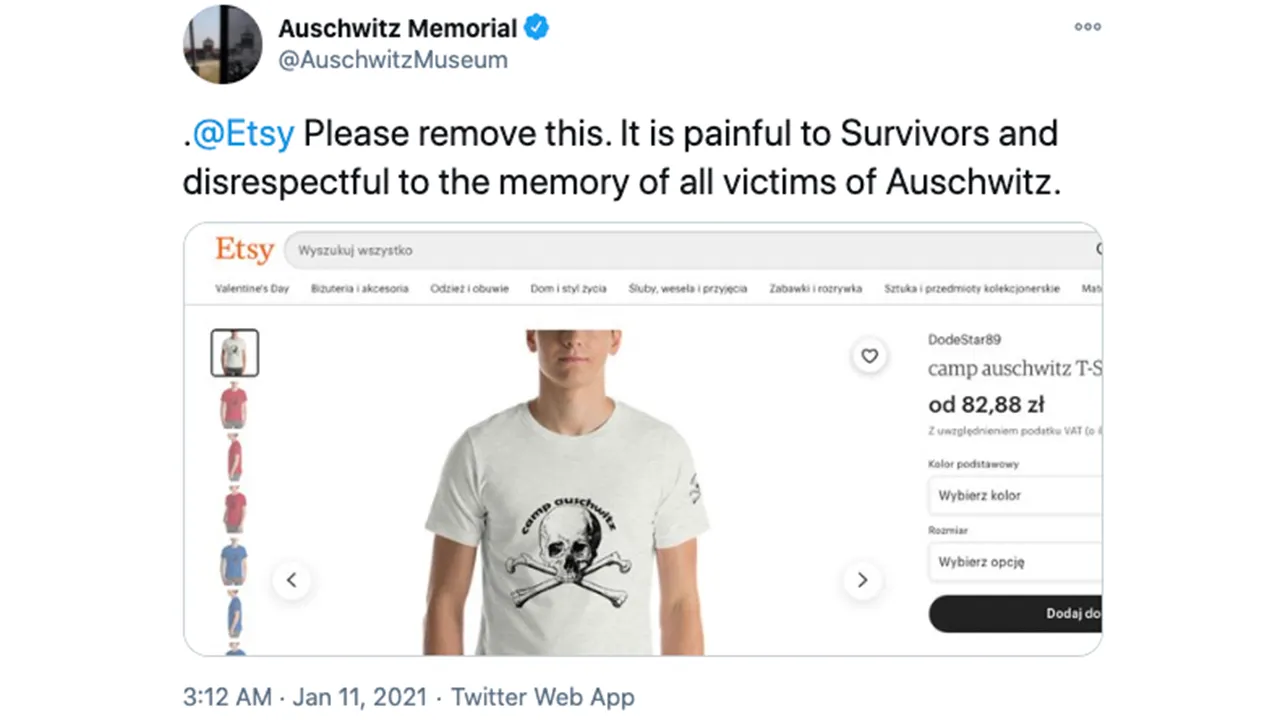 Etsy pulls 'Camp Auschwitz' shirt after Auschwitz Memorial spots item for sale on site