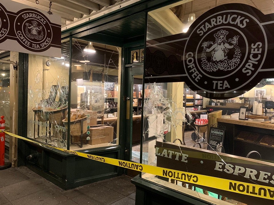 Seattle Antifa protesters damage first Starbucks in Biden protest
