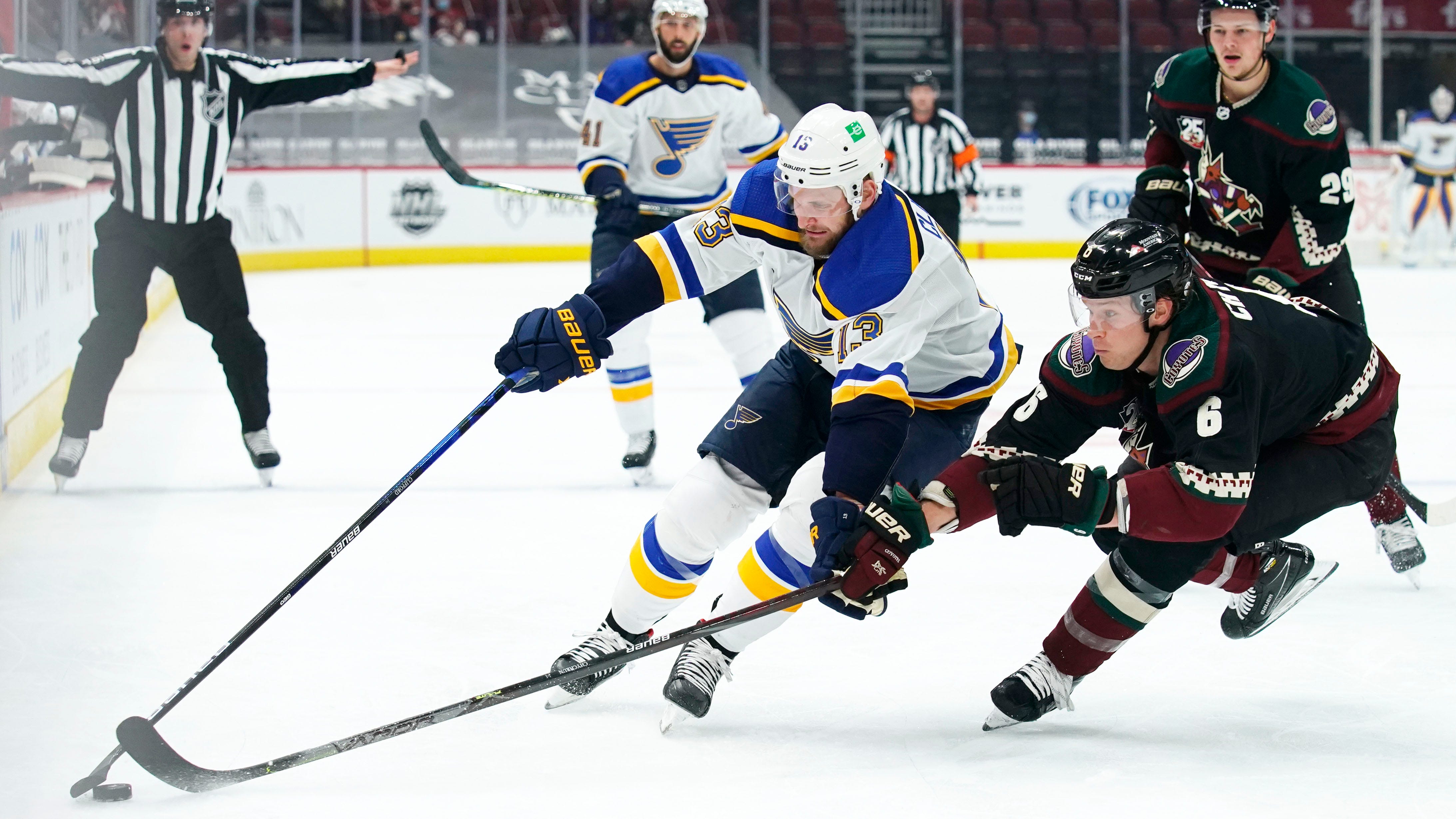 Faulk scores twice, Blues beat Coyotes 4-1 in unique series