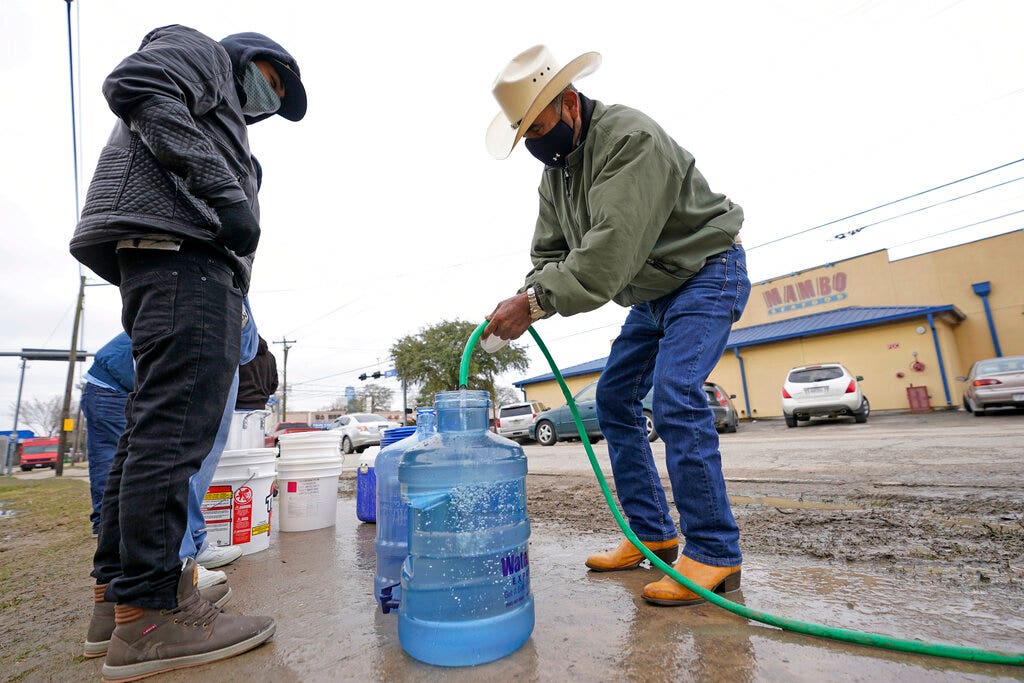 In some Texas homes and businesses, power has been restored – although many still lack drinking water