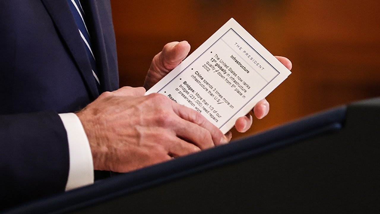 The photos show Biden’s ‘glue sheets’ during the first formal press conference