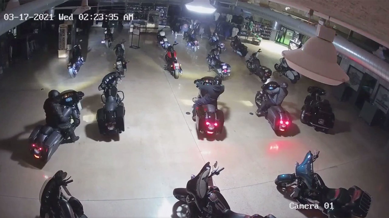 Burglars in Indiana steal Harley-Davidson motorcycles and drive through the front door