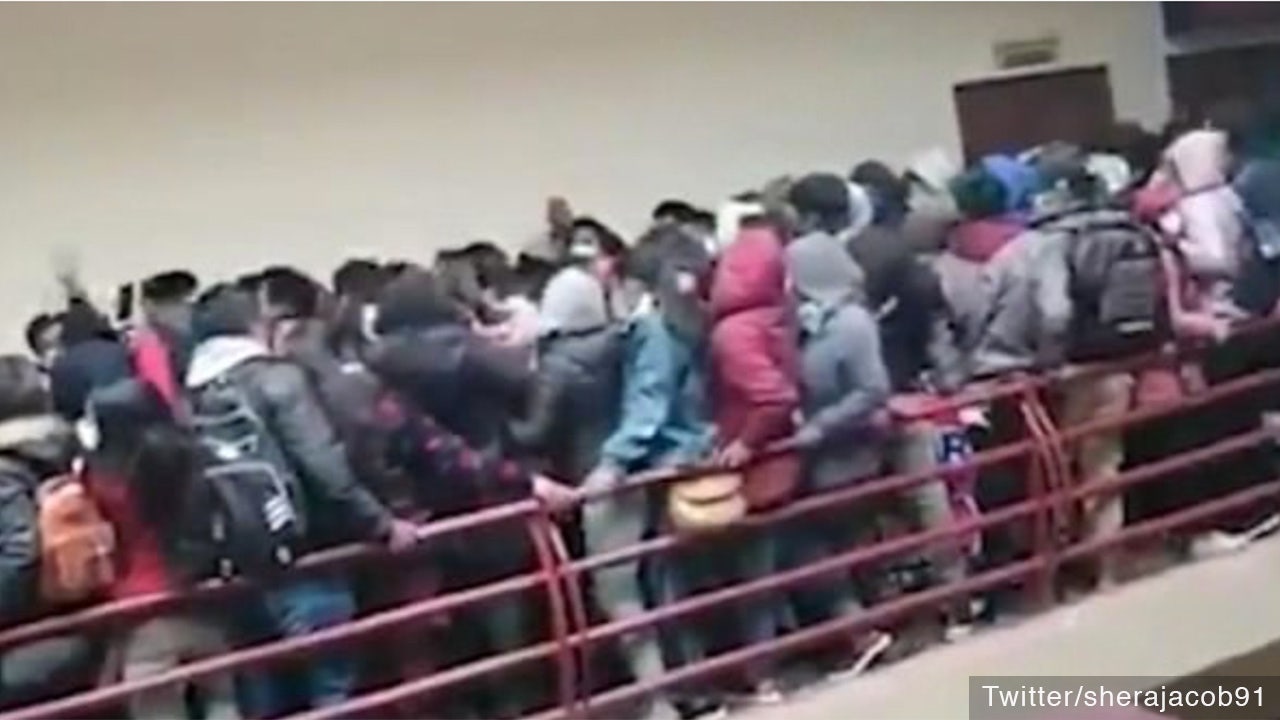 Horrific video shows Bolivian university students falling to their deaths after metal track collapses