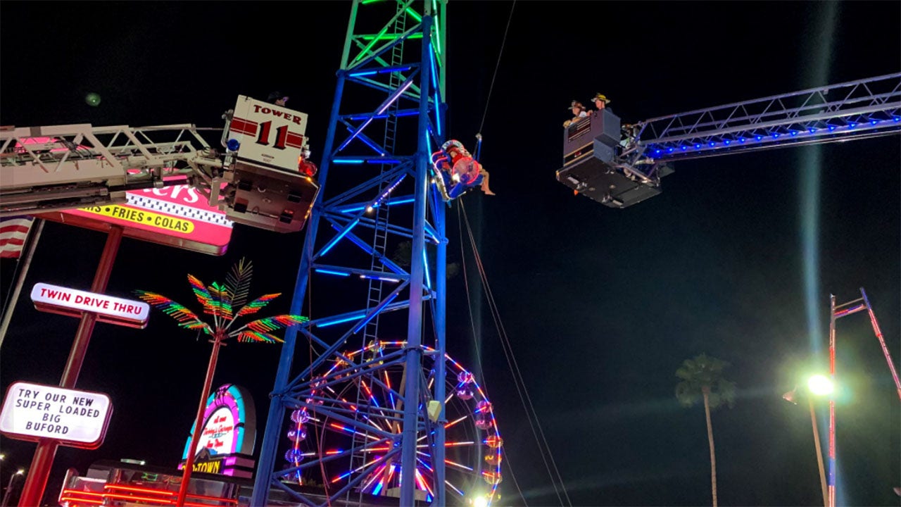 Slingshot ride malfunction leaves Florida teens suspended 30-40 feet in the air