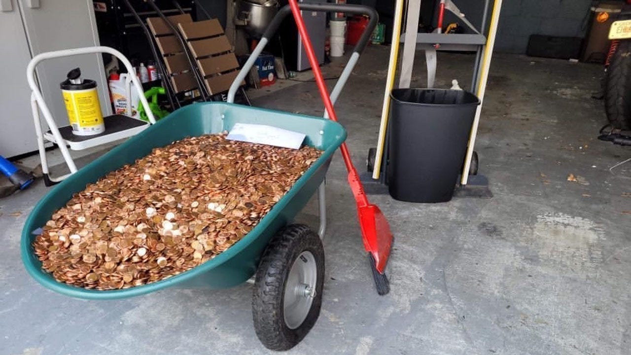 Georgian man gets the last payment in pennies thrown in his garage