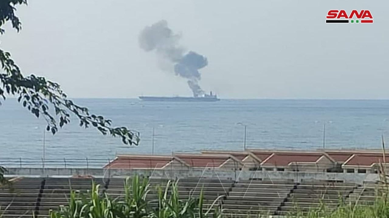 Oil tanker off Syria coast on fire; government says drone attack