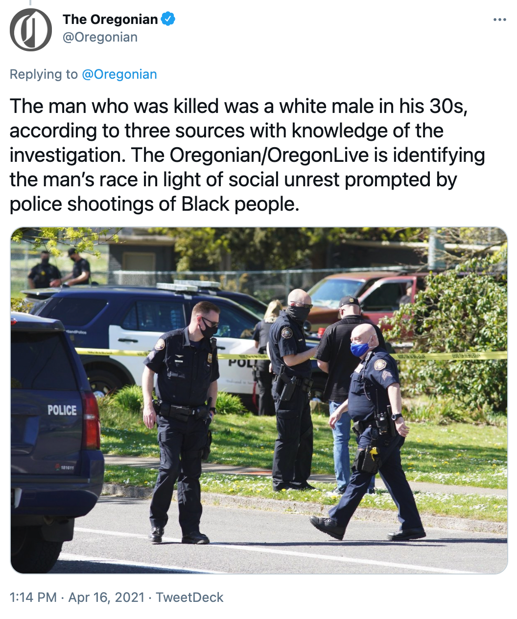 Oregonian newspaper ripped for identifying police shooting victim as White 'in light of social unrest' - Vimarsana News