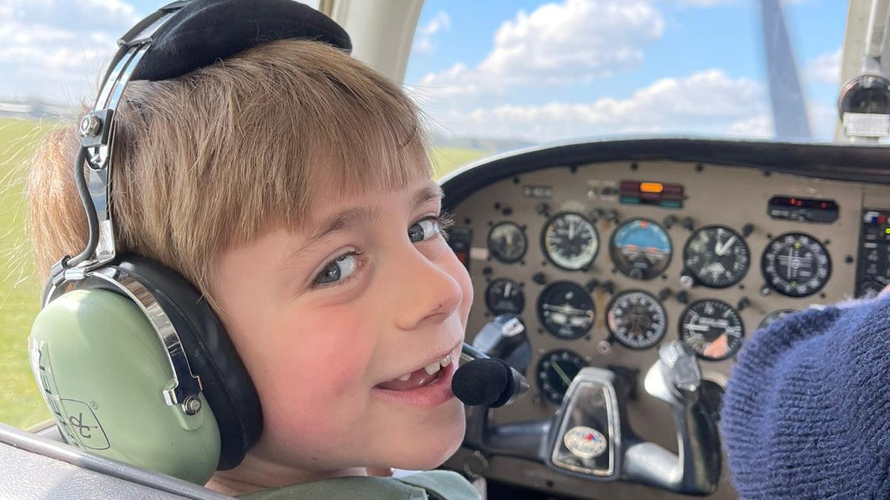 7-year-old boy with dreams of becoming a Royal Airforce Pilot takes first flying lesson
