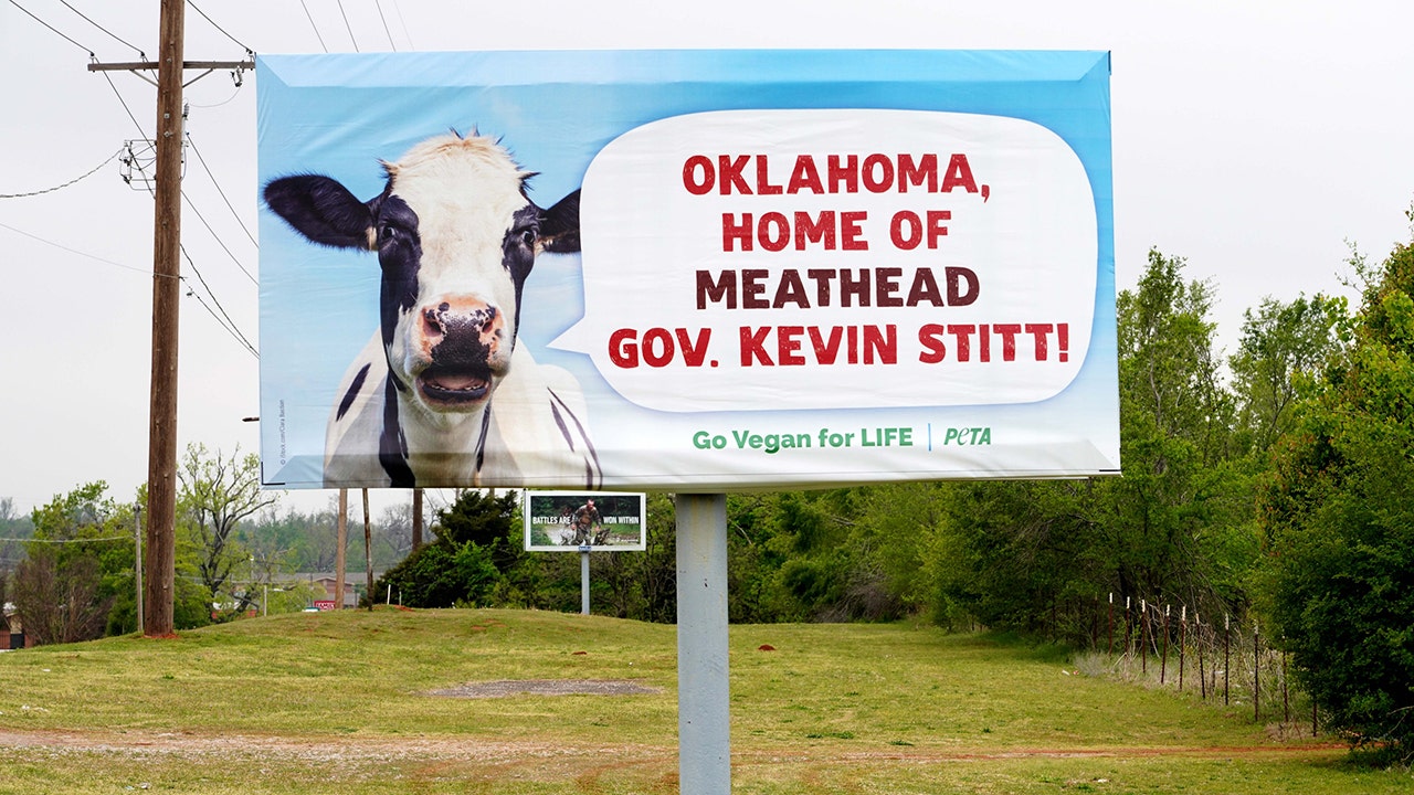 Oklahoma Gov. Stitt hosts barbecue beside PETA billboard slamming him for declaring 'meat week'