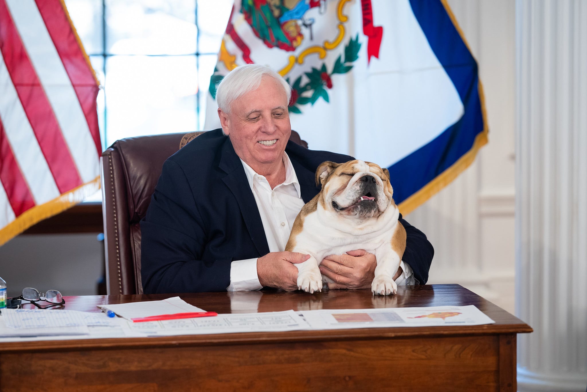 Governor makes bulldog the face of West Virginia's COVID-19 vaccine lottery