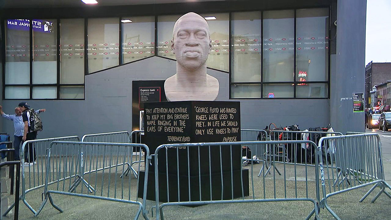 George Floyd statue vandalized in NYC, 4 suspects sought