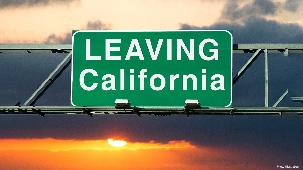 Photo depicting a sign reading "Leaving California"