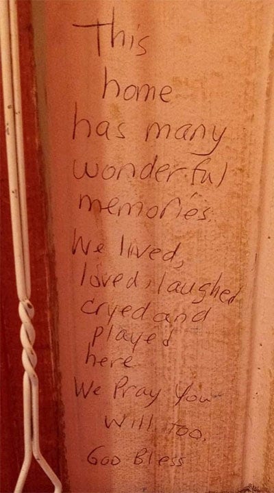 New homeowners find the most heartfelt message written on wall by family before them