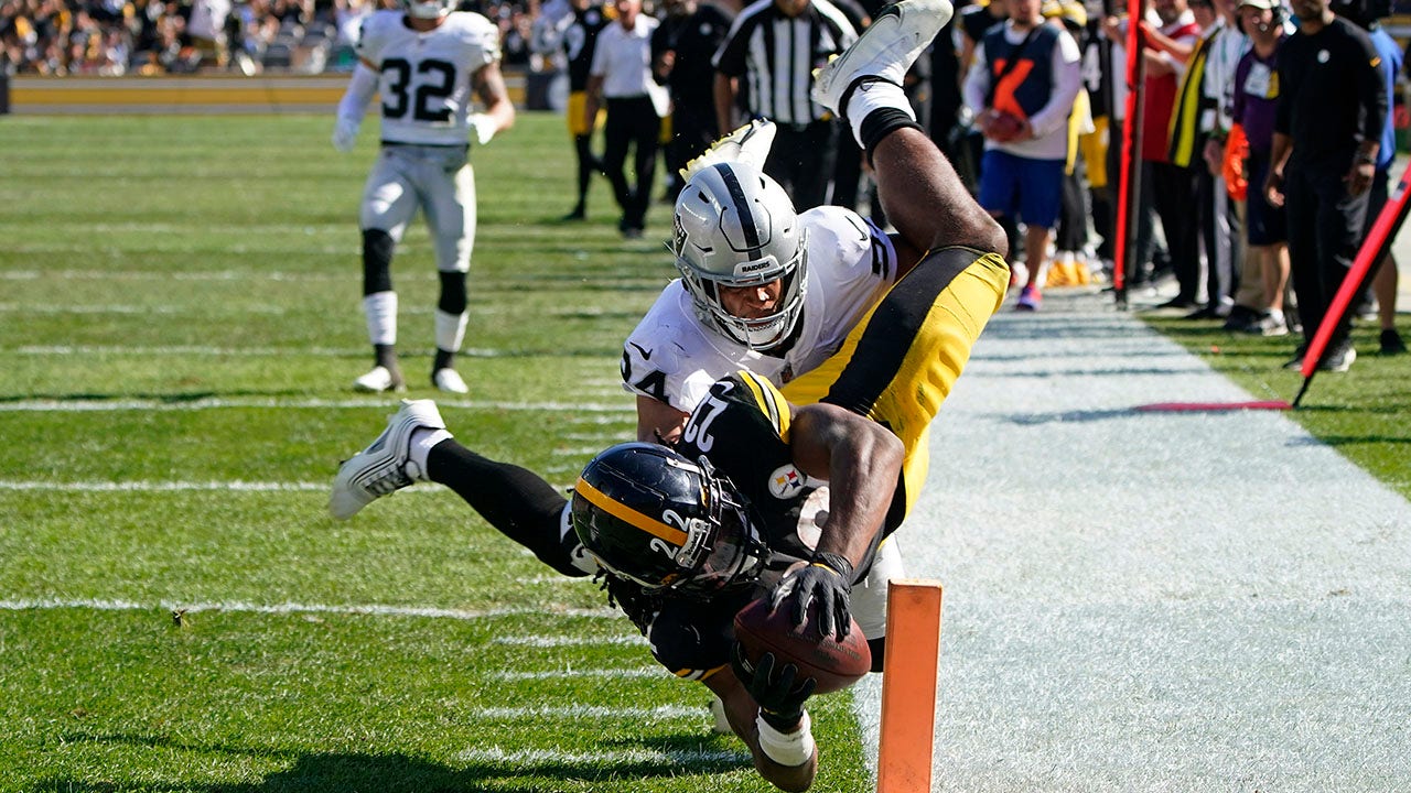 Najee Harris Pittsburgh Steelers Unsigned Diving Touchdown Photograph